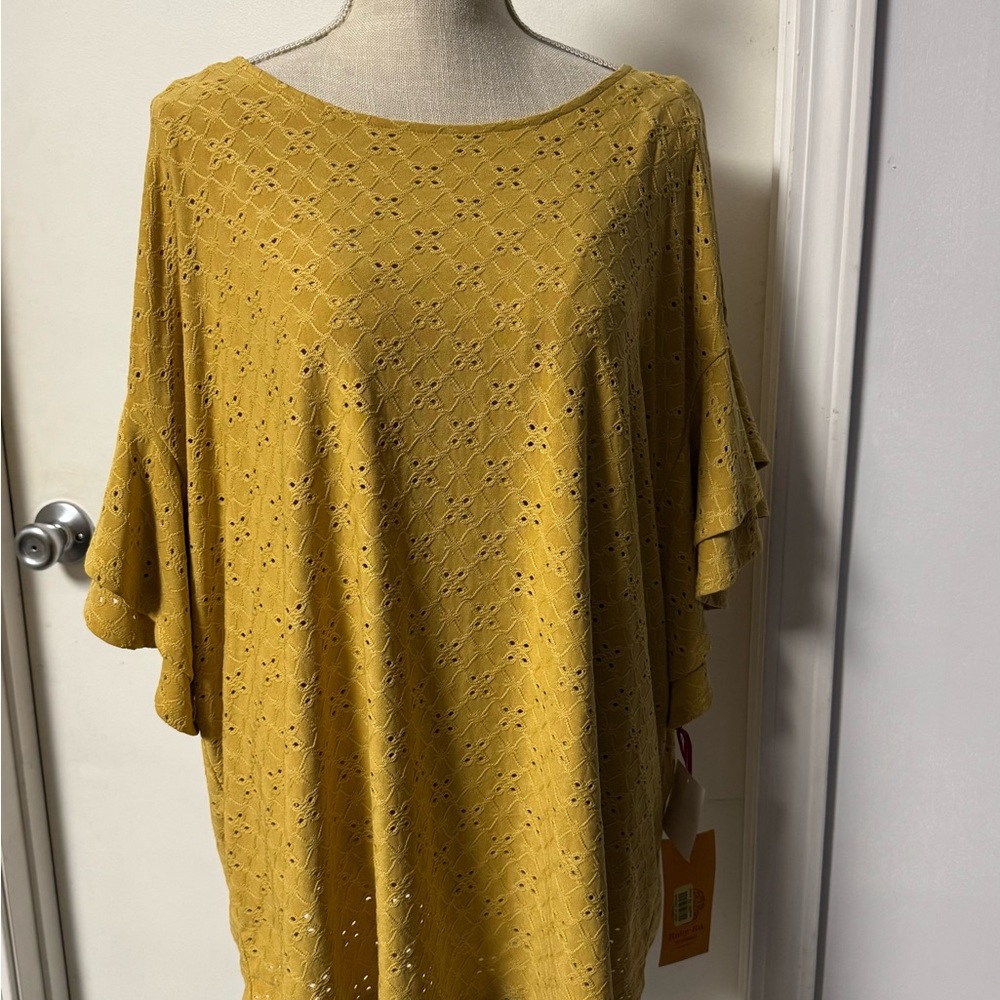 Ruby Rd. Mustard Eyelet Ruffle-Sleeve Tunic - Picture 2 of 7
